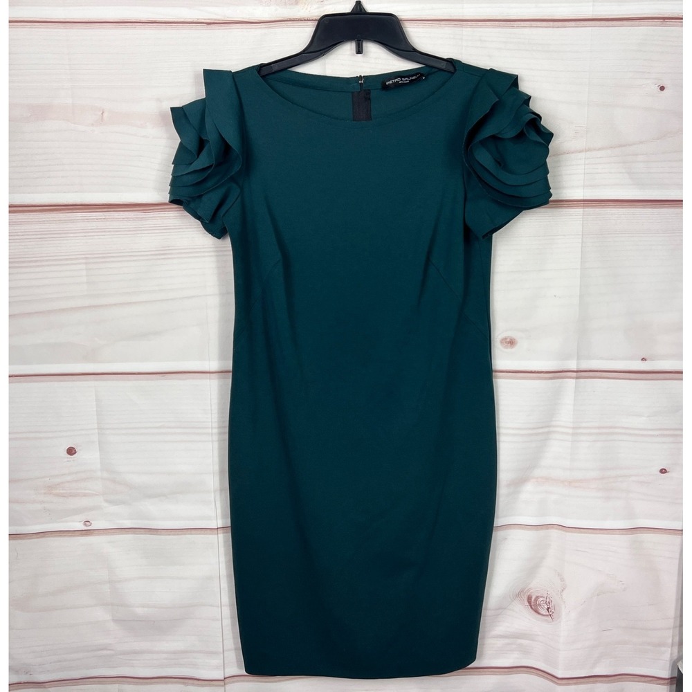 Pietro Brunelli Dress Womens S Green Maternity Sheath Ruffle Sleeve Knit Zipper